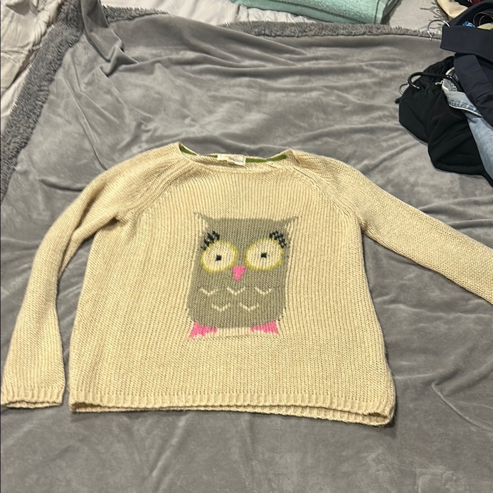 Owl Design Cream Lightweight Sweater